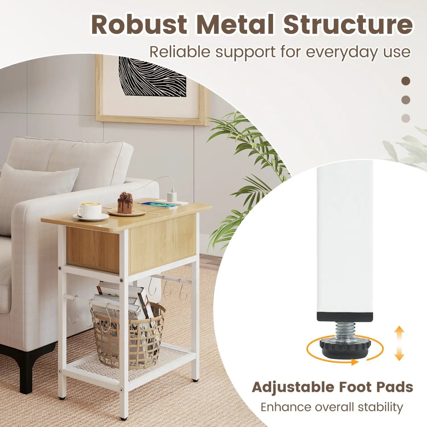 End Table with Charging Station USB Ports Outlets and Flip Top by DirectDeals