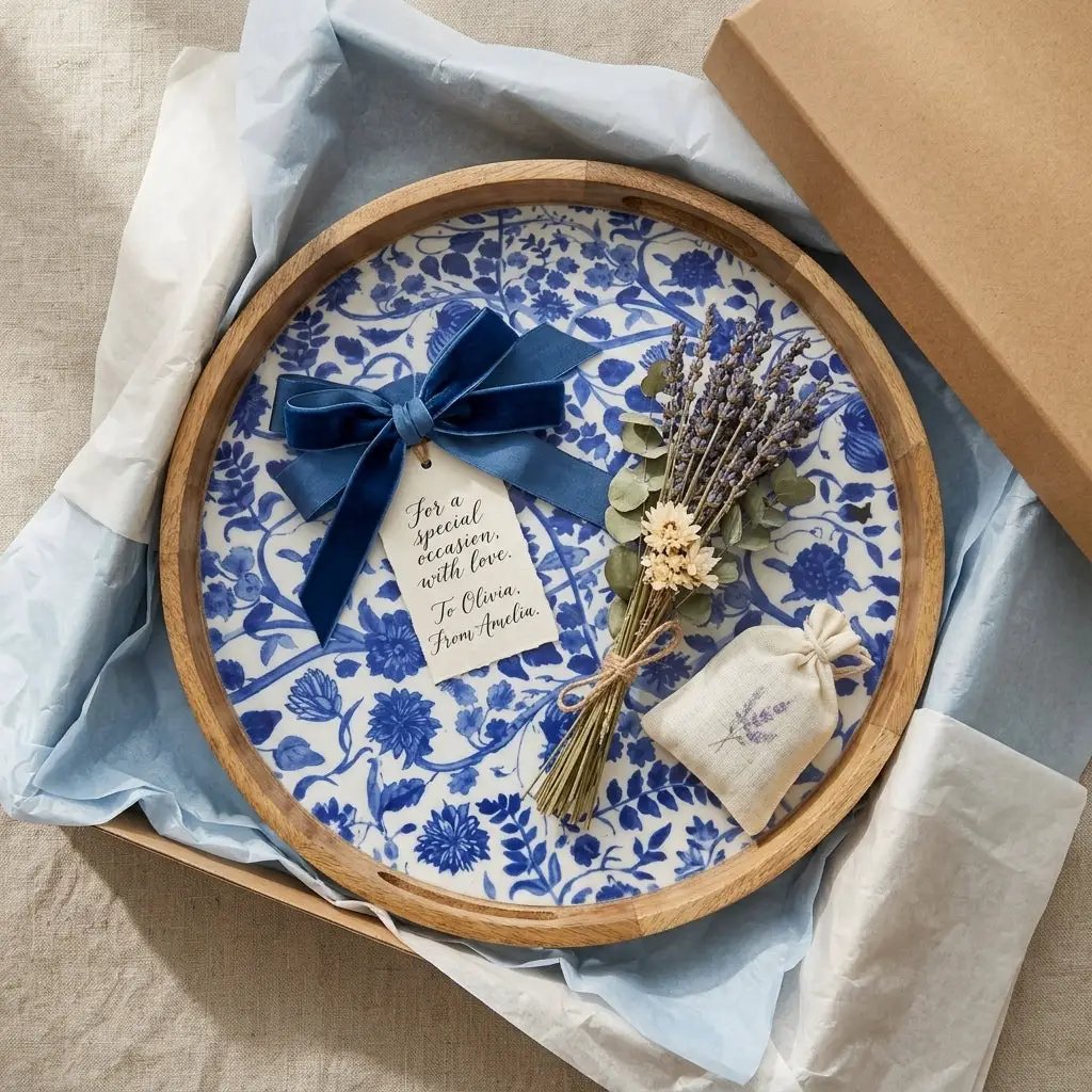 House of Avana Round Blue Mango Wood Serving Tray by House Of Avana