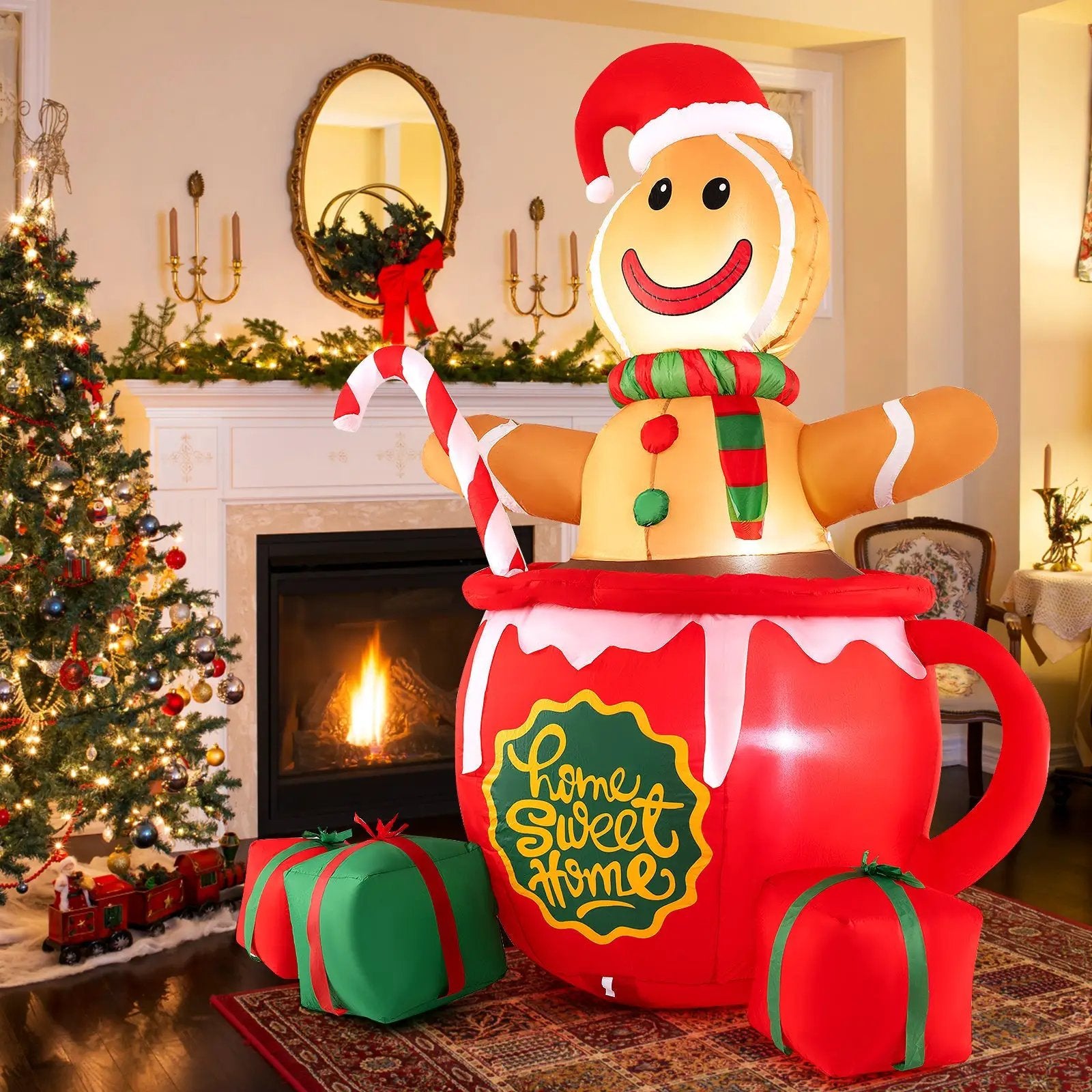 7 Feet Inflatable Gingerbread Man in Hot Cocoa Mug with Built-in LED Lights and Gift Boxes by DirectDeals