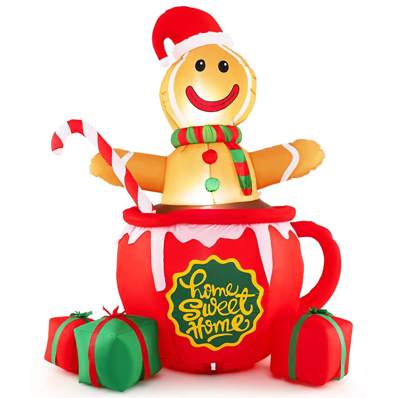 7 Feet Inflatable Gingerbread Man in Hot Cocoa Mug with Built-in LED Lights and Gift Boxes by DirectDeals