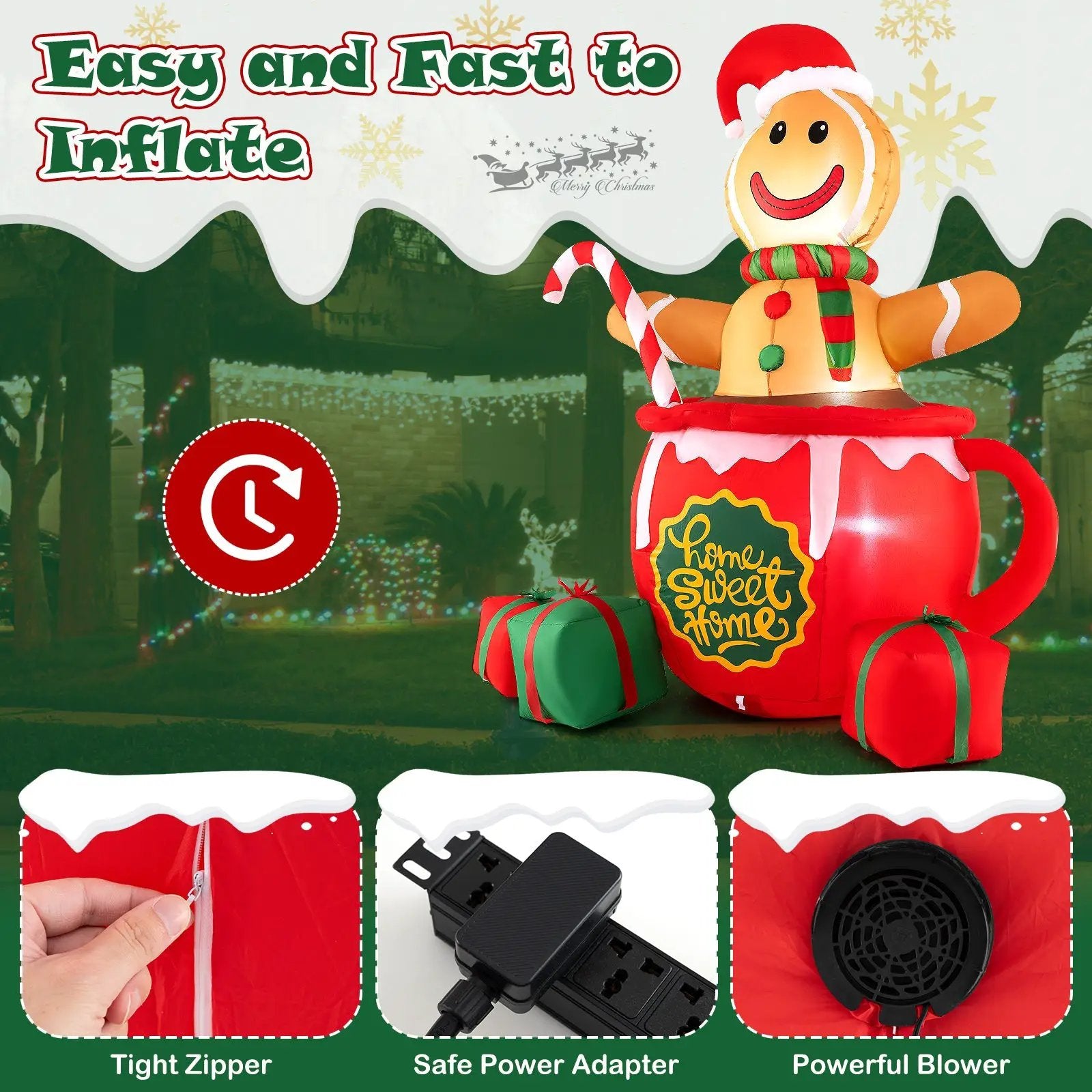 7 Feet Inflatable Gingerbread Man in Hot Cocoa Mug with Built-in LED Lights and Gift Boxes by DirectDeals