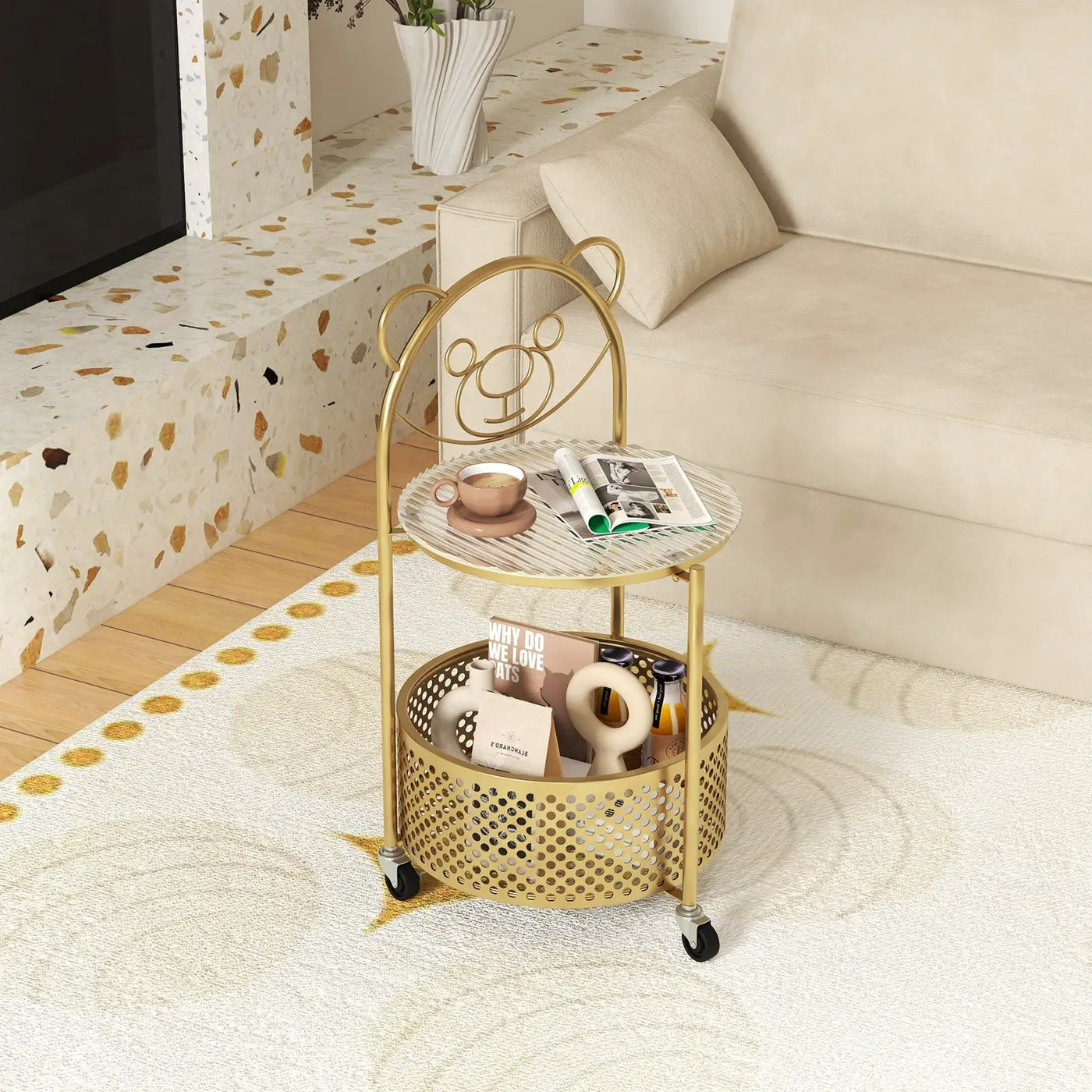 Modern Sofa Side Table on Lockable Wheels for Living Room Bedroom Study by DirectDeals