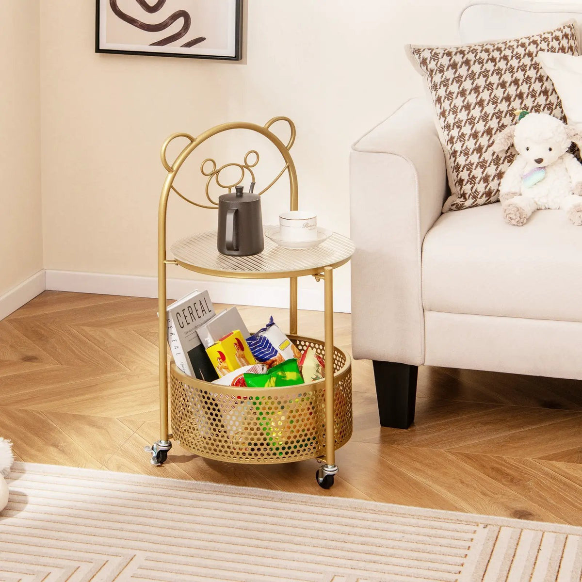 Modern Sofa Side Table on Lockable Wheels for Living Room Bedroom Study by DirectDeals