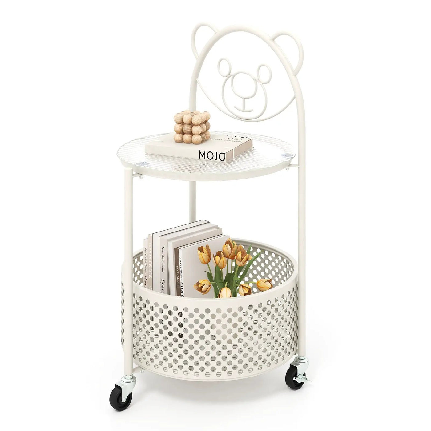 Modern Sofa Side Table on Lockable Wheels for Living Room Bedroom Study by DirectDeals