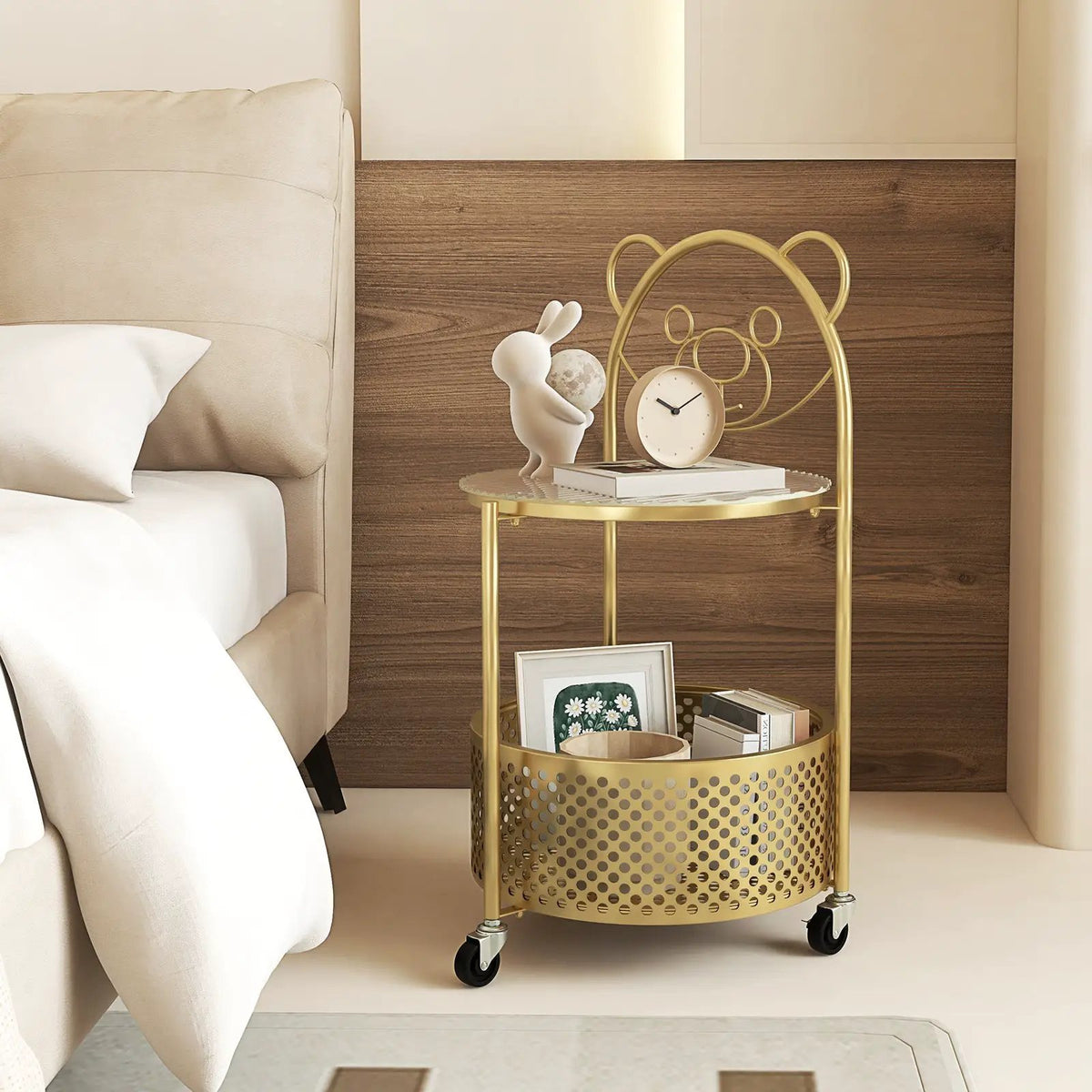 Modern Sofa Side Table on Lockable Wheels for Living Room Bedroom Study by DirectDeals