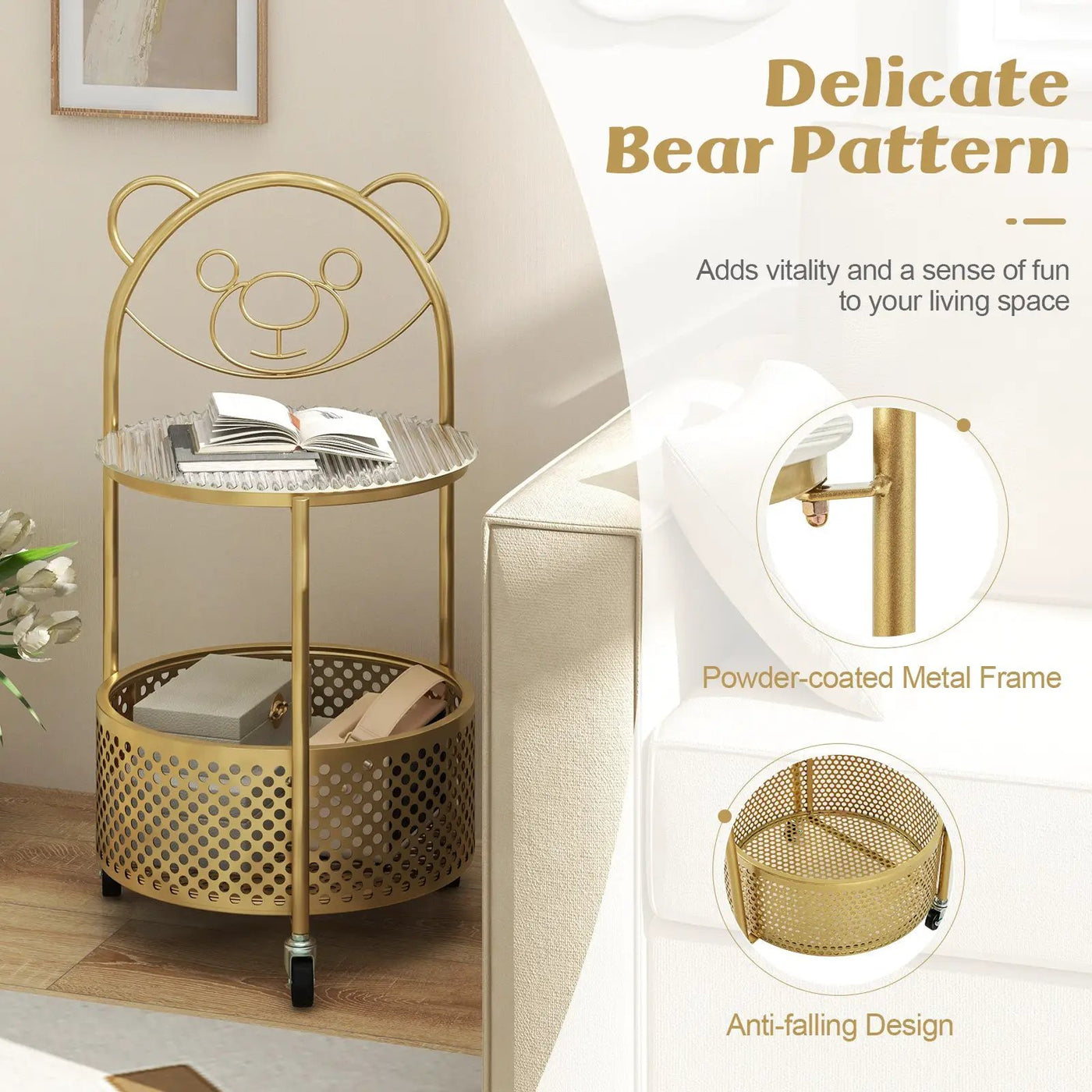 Modern Sofa Side Table on Lockable Wheels for Living Room Bedroom Study by DirectDeals