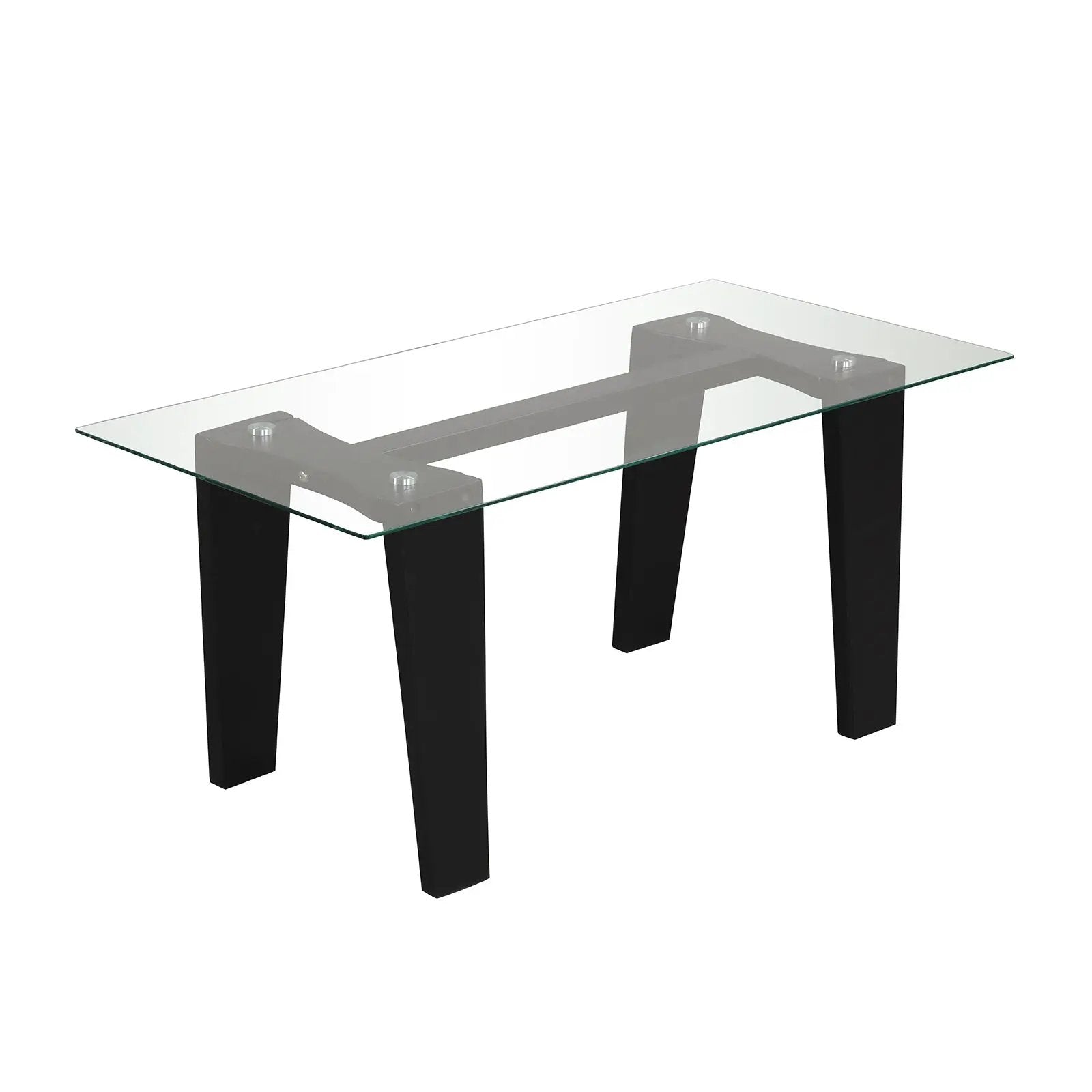 39.5 Inch Glass Coffee Table Modern Rectangular Center Table with Solid Rubber Wood Legs-Black by DirectDeals