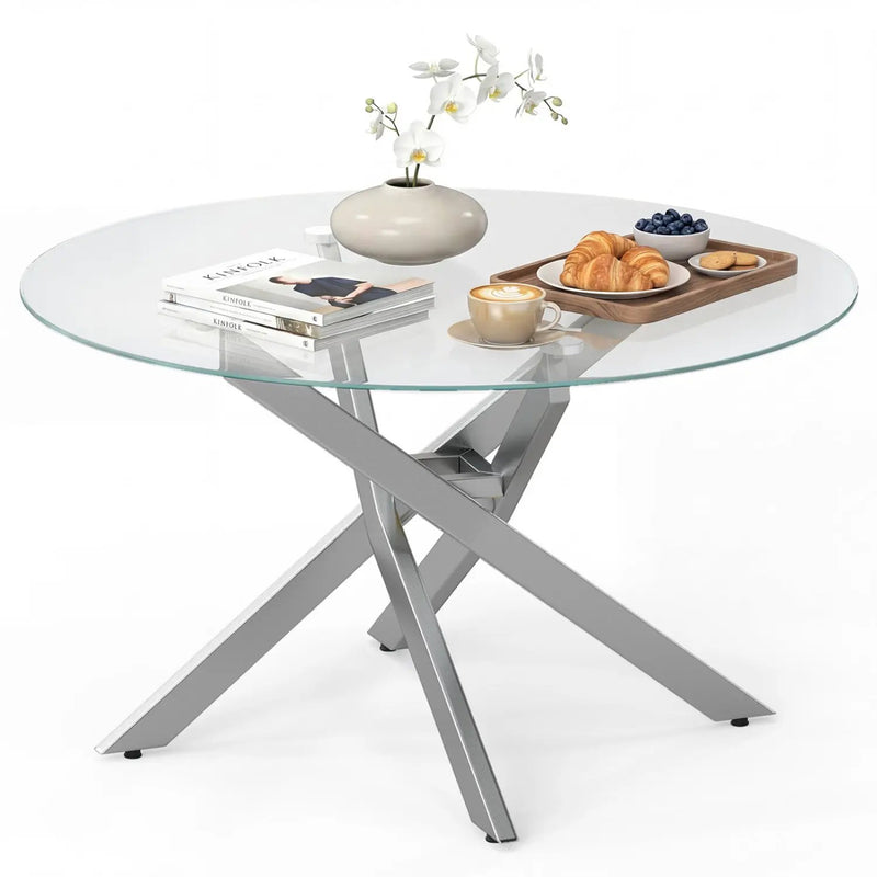 Glass Coffee Table Round Clear Center Table with Tempered Glass Top by DirectDeals
