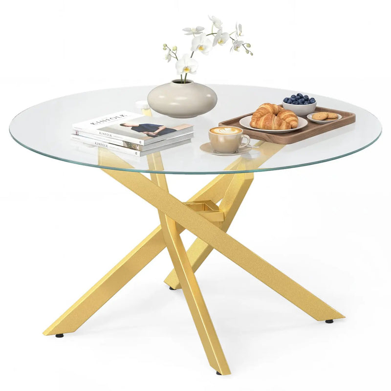 Glass Coffee Table Round Clear Center Table with Tempered Glass Top by DirectDeals