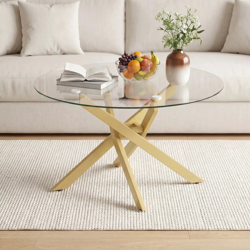 Glass Coffee Table Round Clear Center Table with Tempered Glass Top by DirectDeals