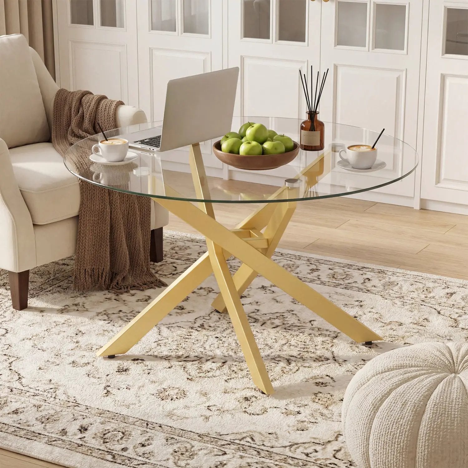 Glass Coffee Table Round Clear Center Table with Tempered Glass Top by DirectDeals