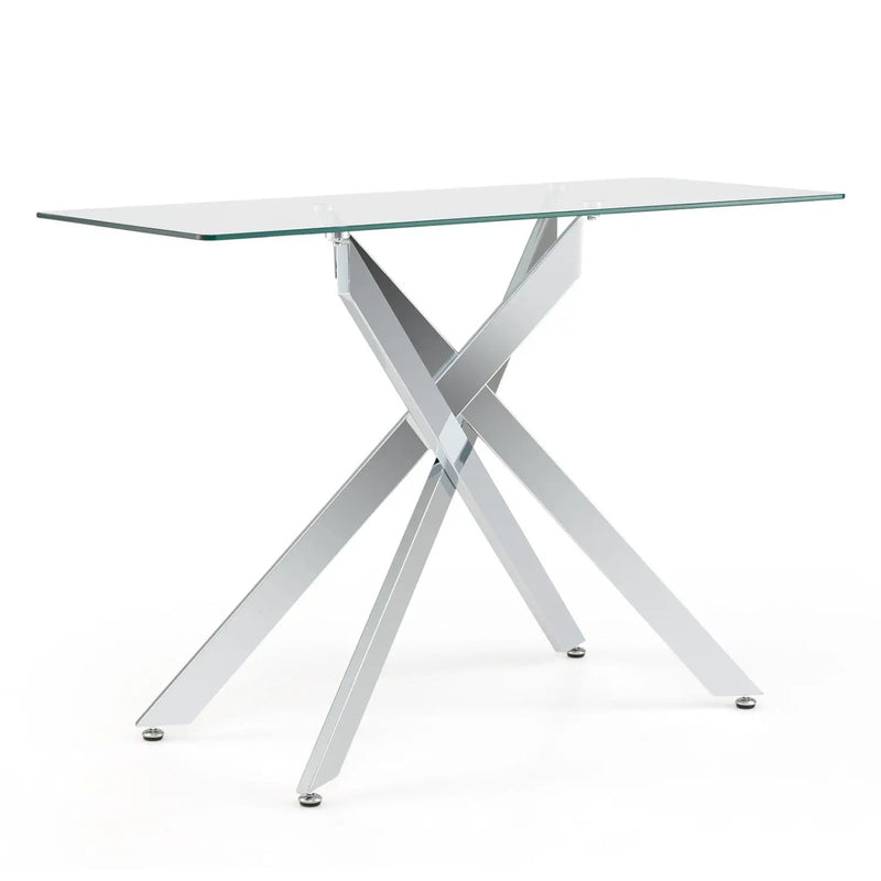 Glass Console Table Modern Entryway Table with Clear Tempered Glass Top-Silver by DirectDeals
