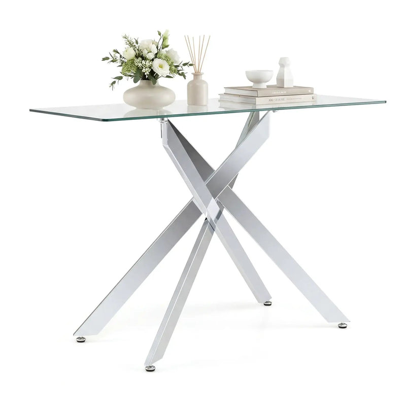 Glass Console Table Modern Entryway Table with Clear Tempered Glass Top-Silver by DirectDeals
