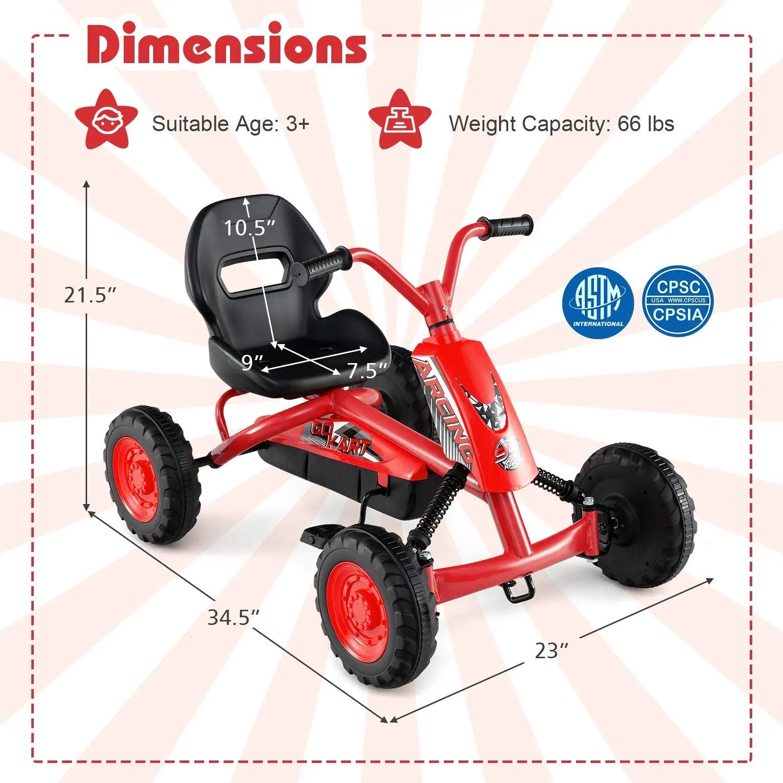Go Kart for Kids 4 Wheel with Steering Handlebars and Adjustable Seat by DirectDeals