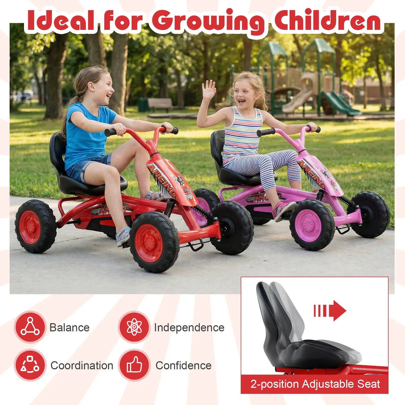 Go Kart for Kids 4 Wheel with Steering Handlebars and Adjustable Seat by DirectDeals