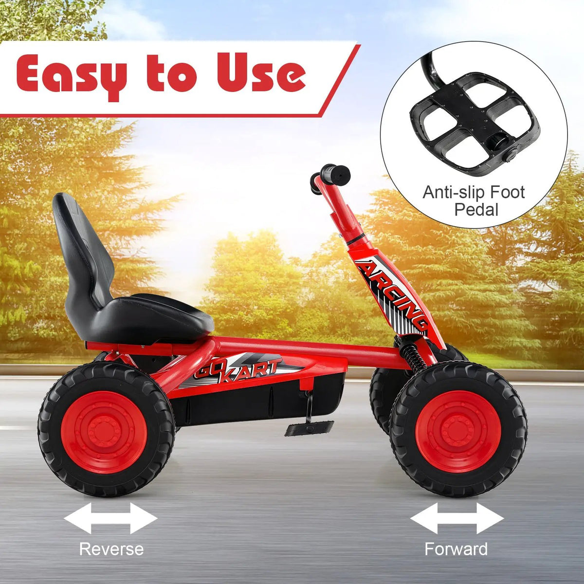 Go Kart for Kids 4 Wheel with Steering Handlebars and Adjustable Seat by DirectDeals