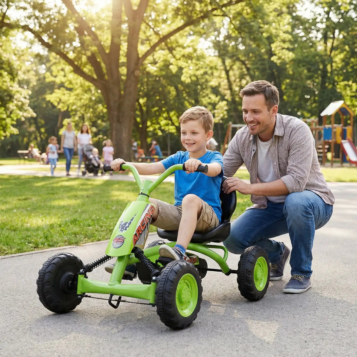 Go Kart for Kids 4 Wheel with Steering Handlebars and Adjustable Seat by DirectDeals