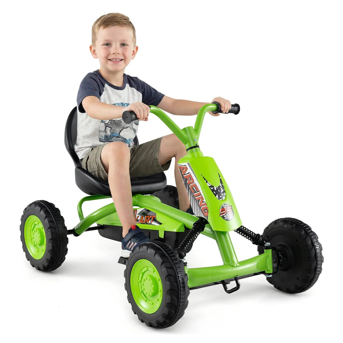 Go Kart for Kids 4 Wheel with Steering Handlebars and Adjustable Seat by DirectDeals