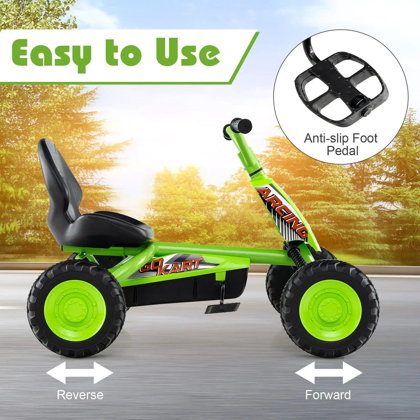 Go Kart for Kids 4 Wheel with Steering Handlebars and Adjustable Seat by DirectDeals