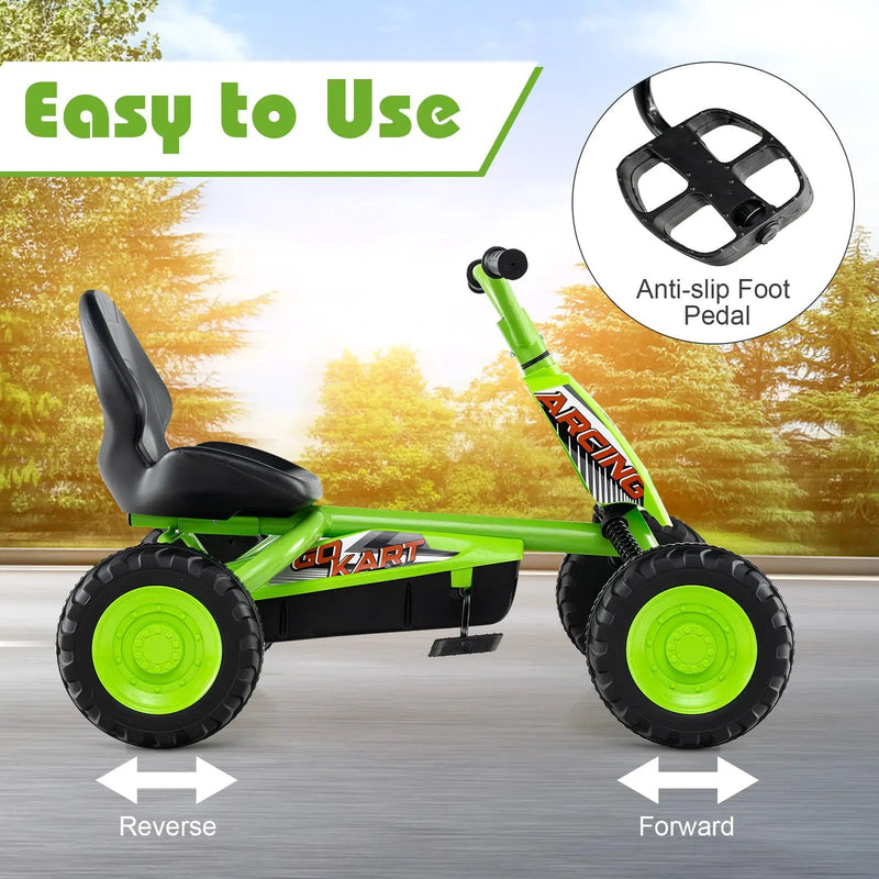 Go Kart for Kids 4 Wheel with Steering Handlebars and Adjustable Seat by DirectDeals
