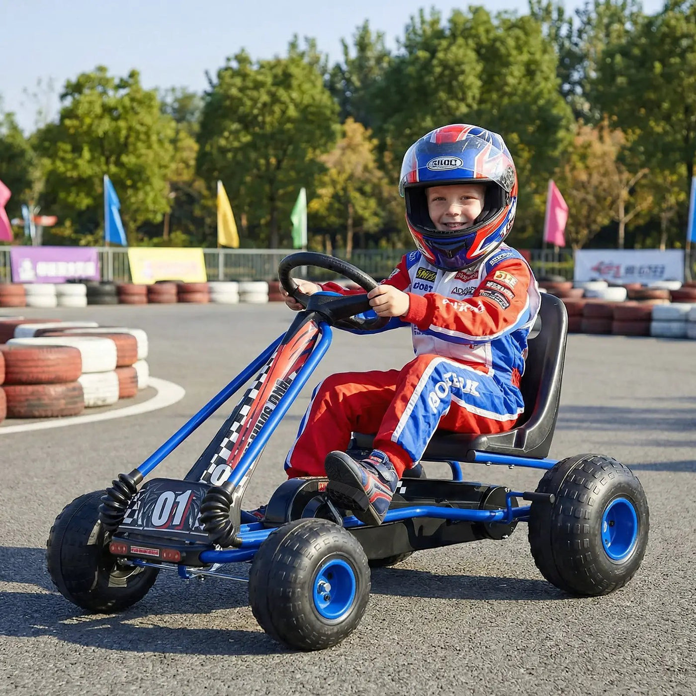 Go Kart for Kids 4 Wheels Pedal with Adjustable Seat and Multi-Terrain Wheels by DirectDeals