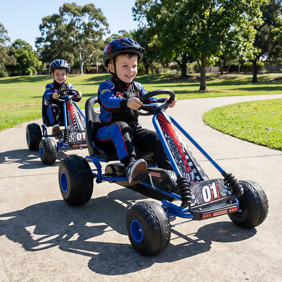 Go Kart for Kids 4 Wheels Pedal with Adjustable Seat and Multi-Terrain Wheels by DirectDeals