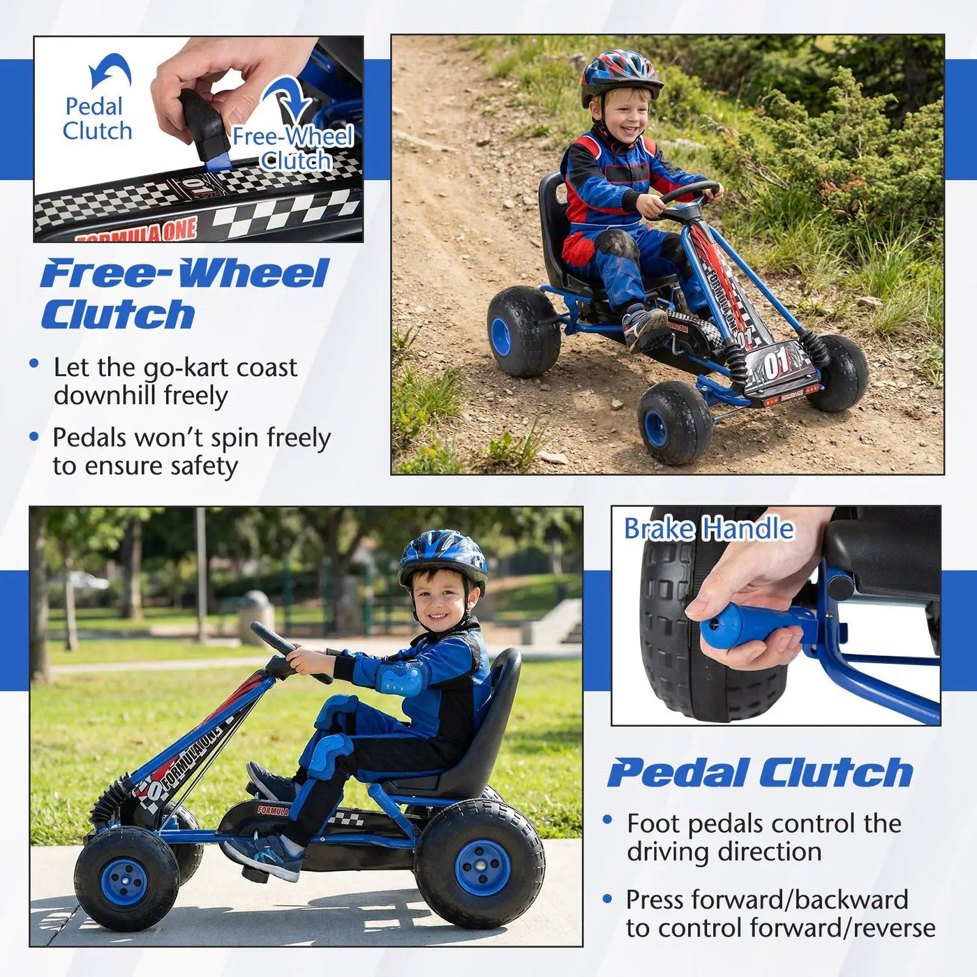 Go Kart for Kids 4 Wheels Pedal with Adjustable Seat and Multi-Terrain Wheels by DirectDeals