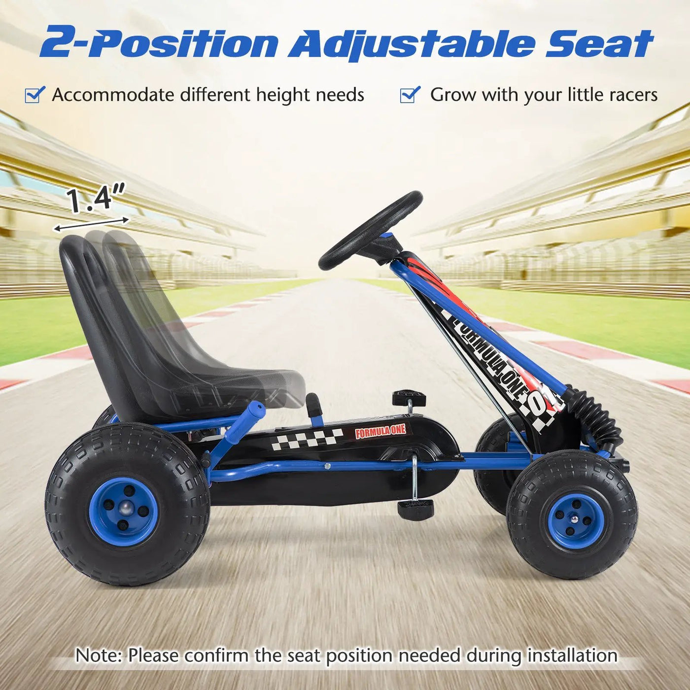 Go Kart for Kids 4 Wheels Pedal with Adjustable Seat and Multi-Terrain Wheels by DirectDeals