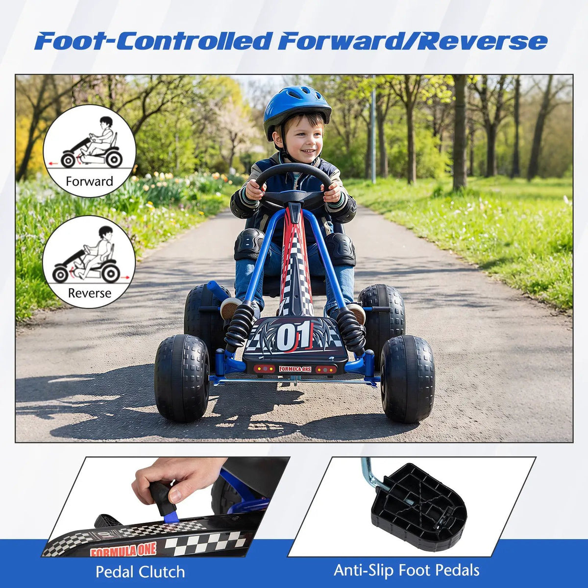 Go Kart for Kids 4 Wheels Pedal with Adjustable Seat and Multi-Terrain Wheels by DirectDeals
