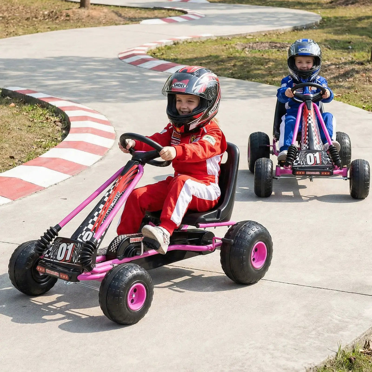 Go Kart for Kids 4 Wheels Pedal with Adjustable Seat and Multi-Terrain Wheels by DirectDeals