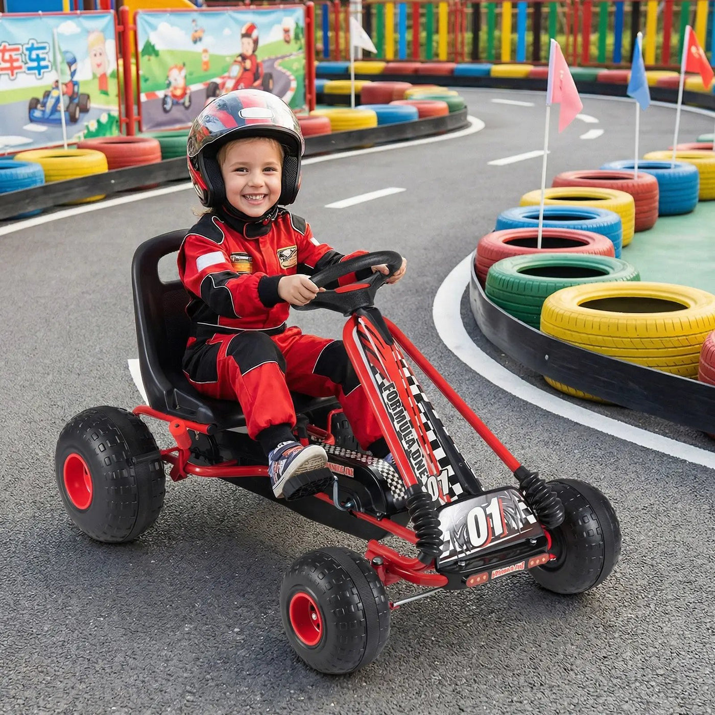 Go Kart for Kids 4 Wheels Pedal with Adjustable Seat and Multi-Terrain Wheels by DirectDeals