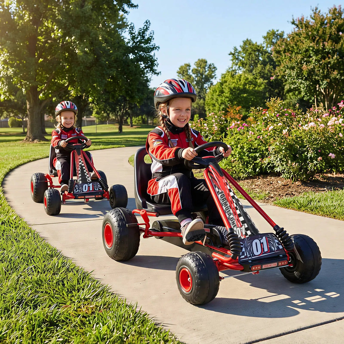 Go Kart for Kids 4 Wheels Pedal with Adjustable Seat and Multi-Terrain Wheels by DirectDeals