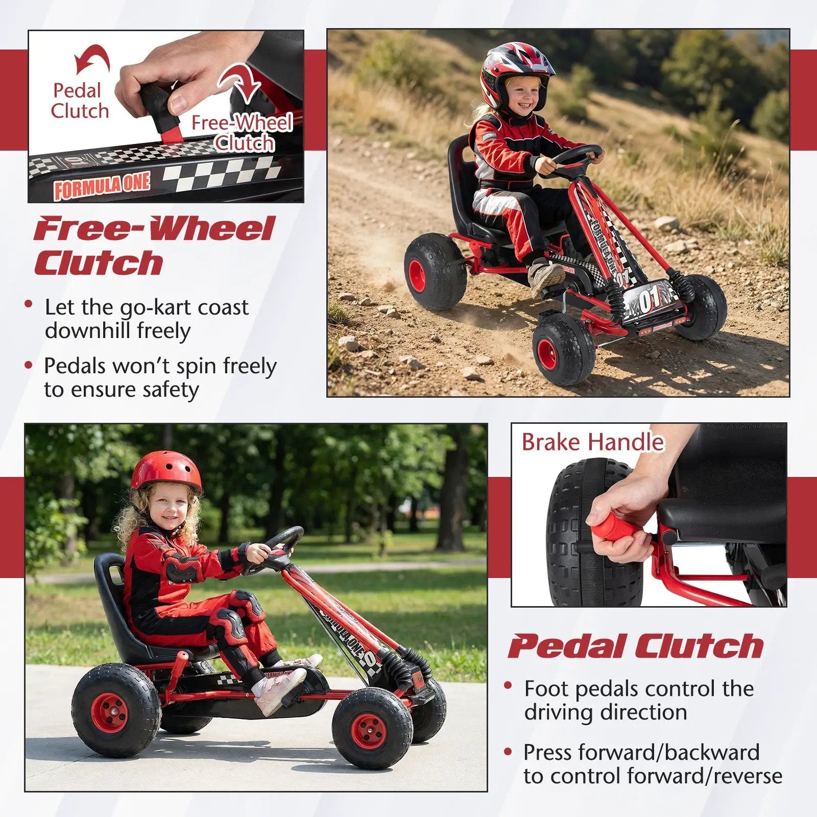 Go Kart for Kids 4 Wheels Pedal with Adjustable Seat and Multi-Terrain Wheels by DirectDeals