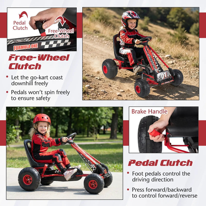 Go Kart for Kids 4 Wheels Pedal with Adjustable Seat and Multi-Terrain Wheels by DirectDeals