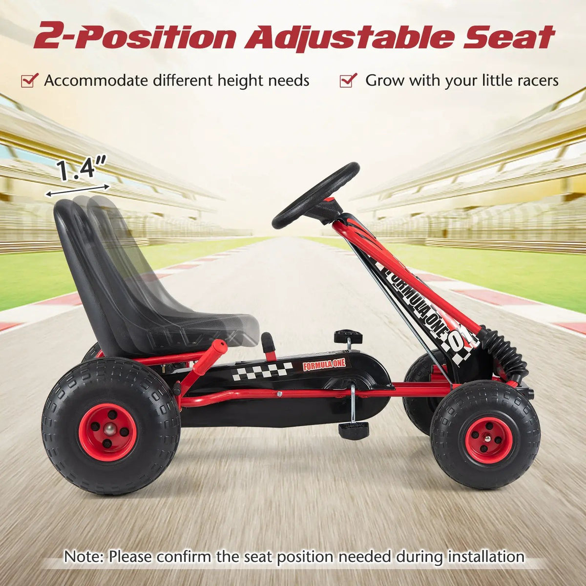 Go Kart for Kids 4 Wheels Pedal with Adjustable Seat and Multi-Terrain Wheels by DirectDeals
