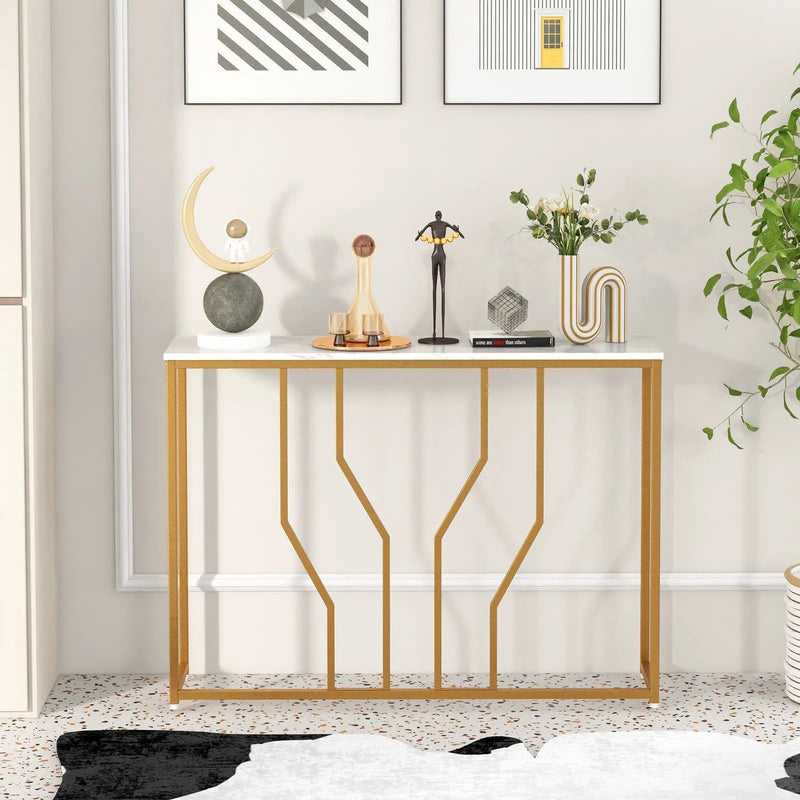 44 Inch Modern White Entryway Table with Faux Marble Tabletop-White by DirectDeals