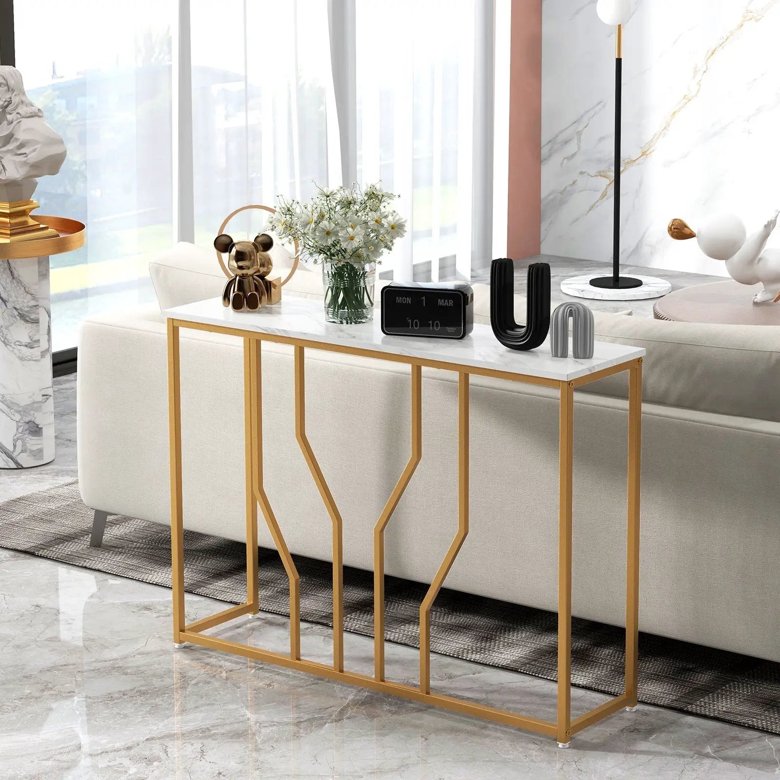 44 Inch Modern White Entryway Table with Faux Marble Tabletop-White by DirectDeals