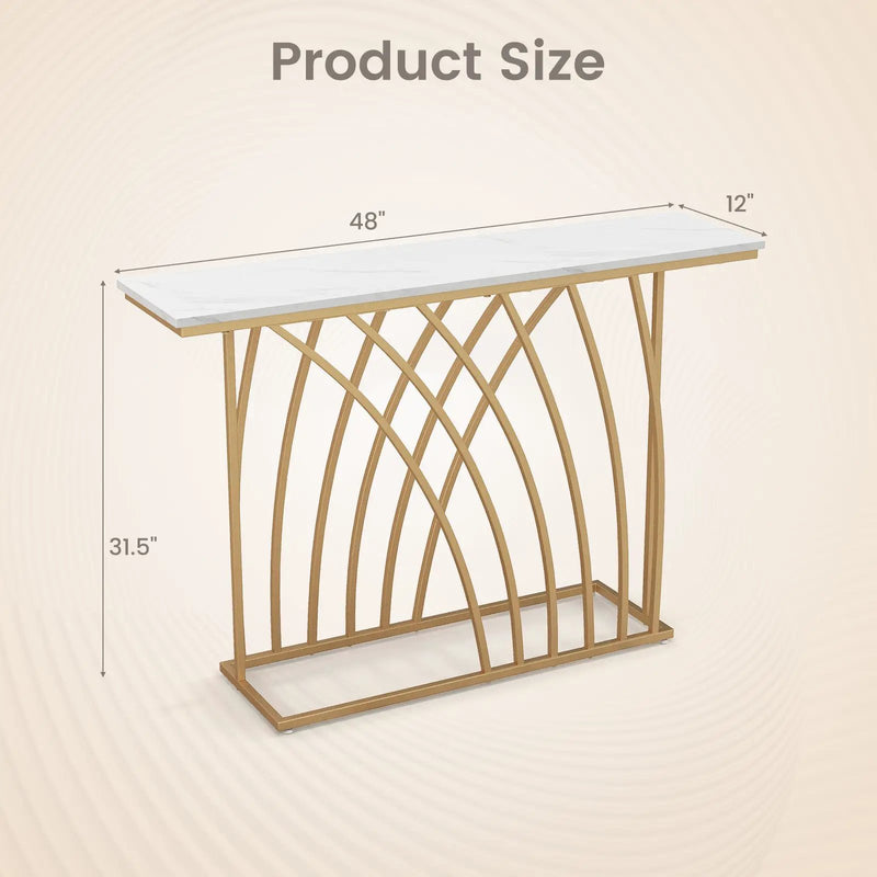 48 Inch Gold Console Table with White Faux Marble Tabletop-White by DirectDeals