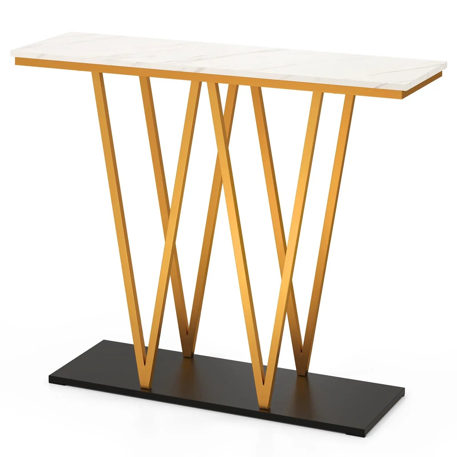 Gold Entryway Table 40 Inch Modern Console Table with Faux Marble Table and Metal Frame-White by DirectDeals