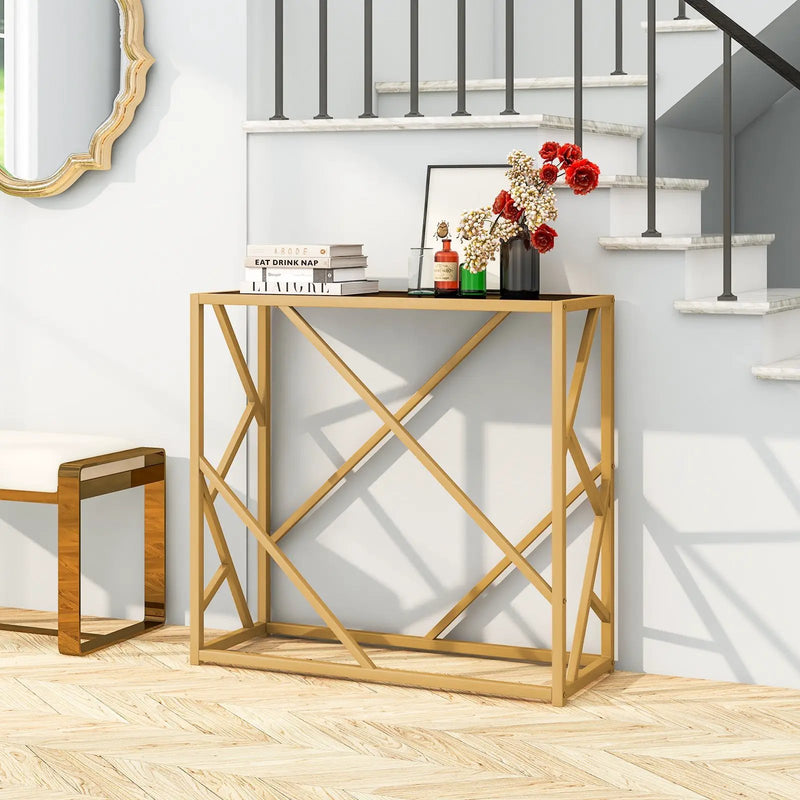 31.5 Inch Golden Heavy-duty Metal Frame Entryway Table with Foot Pads-Black by DirectDeals