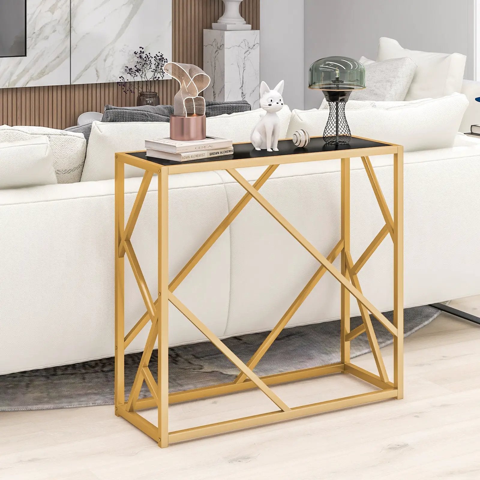 31.5 Inch Golden Heavy-duty Metal Frame Entryway Table with Foot Pads-Black by DirectDeals
