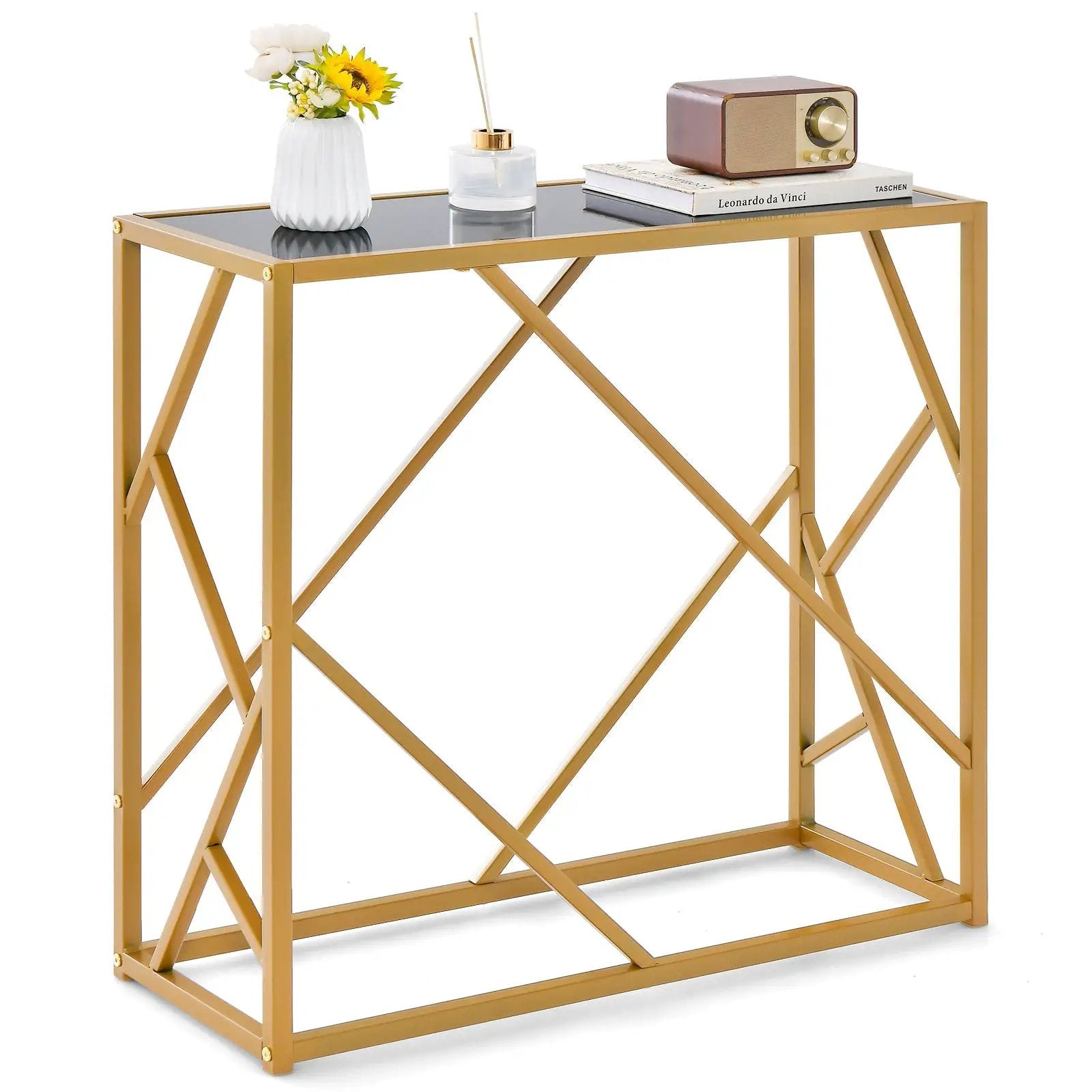 31.5 Inch Golden Heavy-duty Metal Frame Entryway Table with Foot Pads-Black by DirectDeals