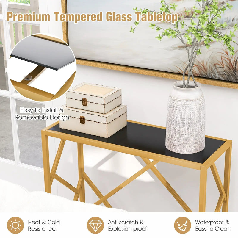31.5 Inch Golden Heavy-duty Metal Frame Entryway Table with Foot Pads-Black by DirectDeals