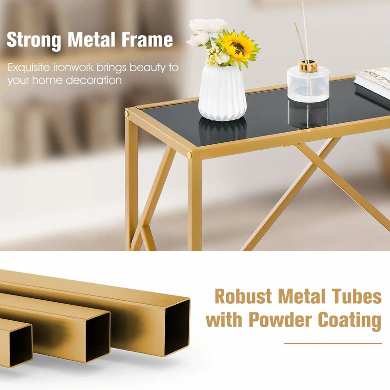 31.5 Inch Golden Heavy-duty Metal Frame Entryway Table with Foot Pads-Black by DirectDeals