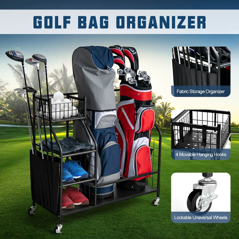 Double Golf Bag Organizer with Lockable Universal Wheels by DirectDeals