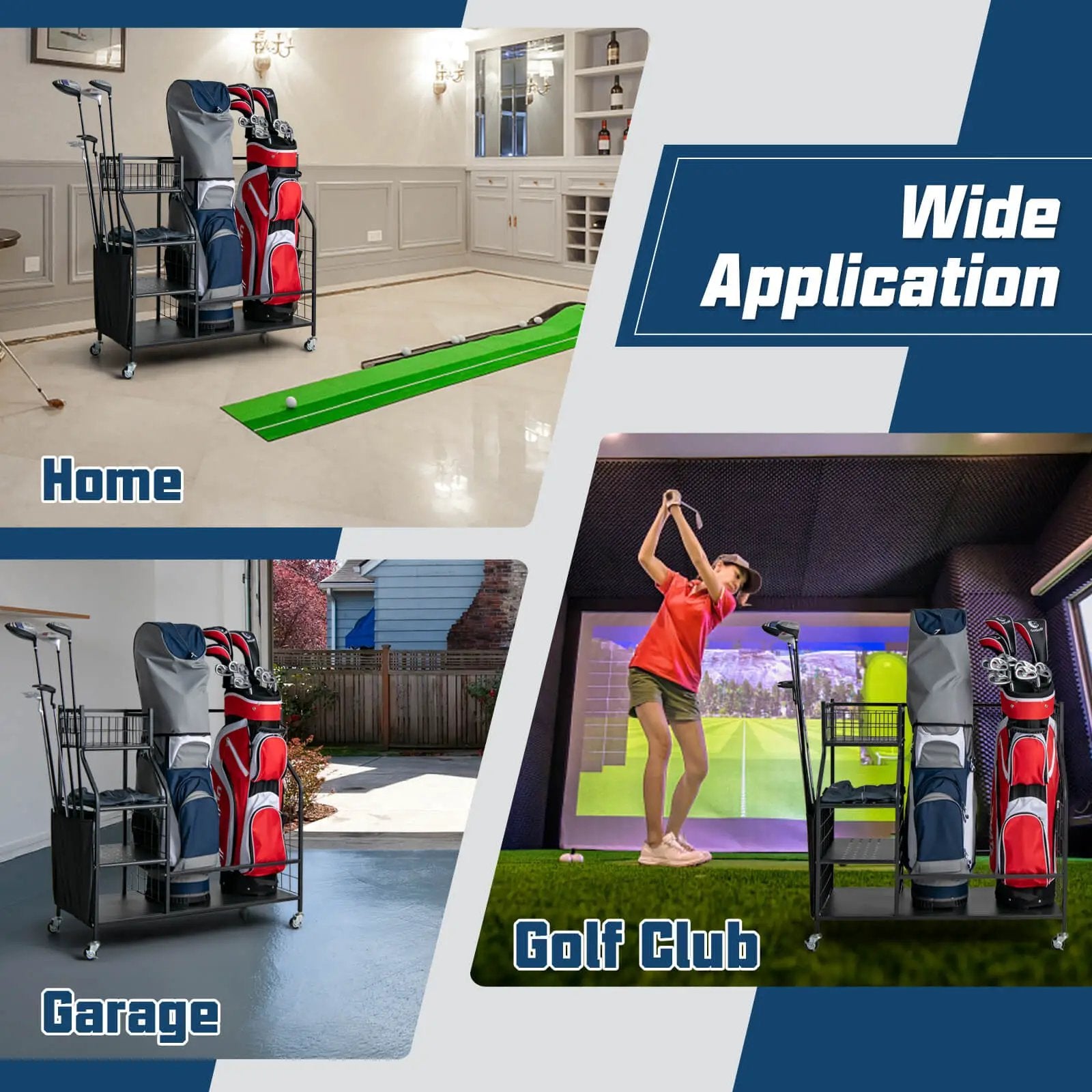 Double Golf Bag Organizer with Lockable Universal Wheels by DirectDeals