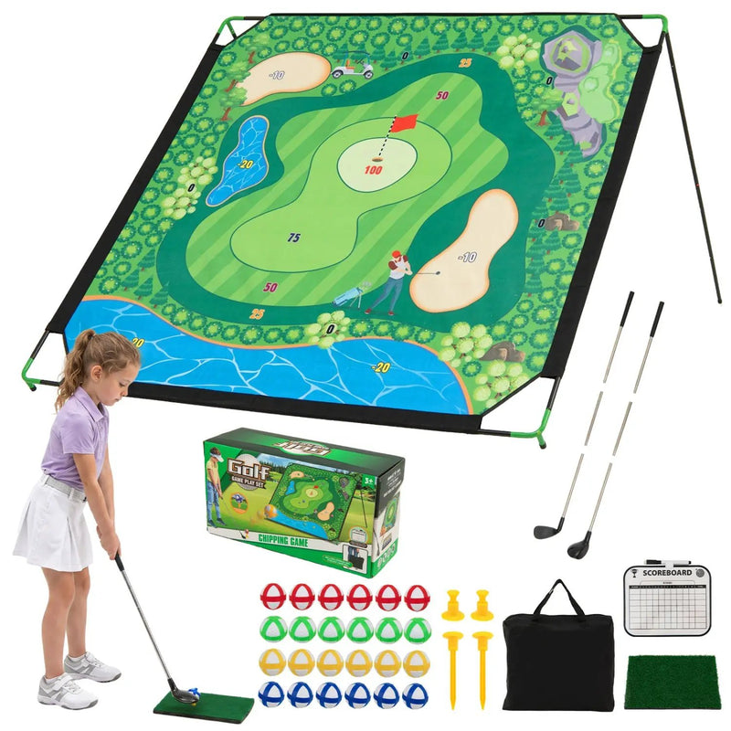Golf Chipping Practice Net 71x71 Inch with Clubs and Balls by DirectDeals
