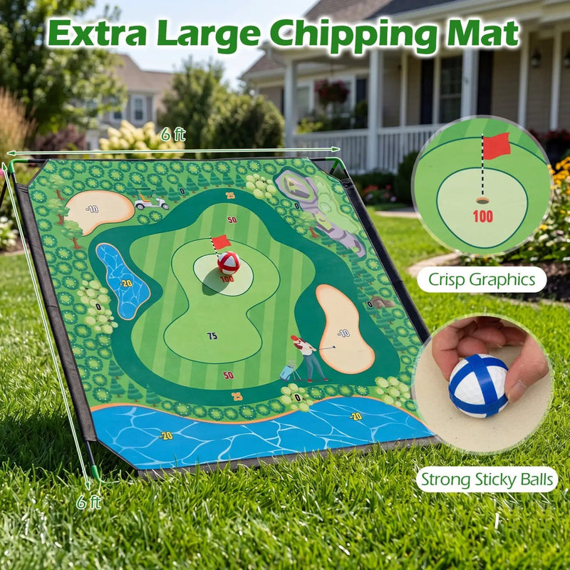 Golf Chipping Practice Net 71x71 Inch with Clubs and Balls by DirectDeals