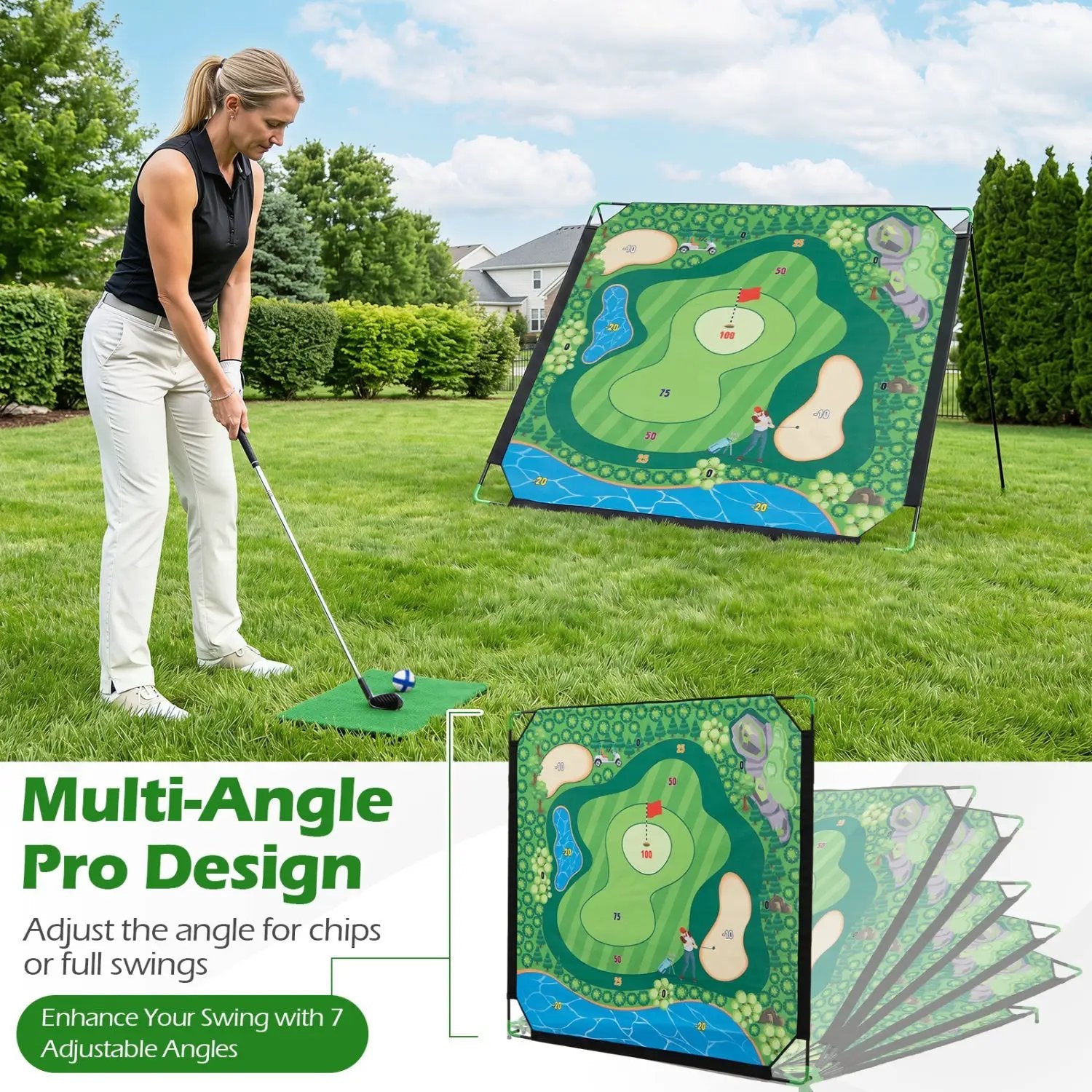 Golf Chipping Practice Net 71x71 Inch with Clubs and Balls by DirectDeals