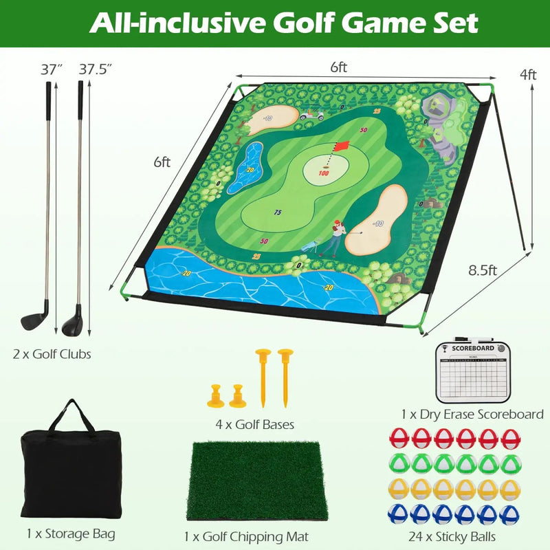 Golf Chipping Practice Net 71x71 Inch with Clubs and Balls by DirectDeals
